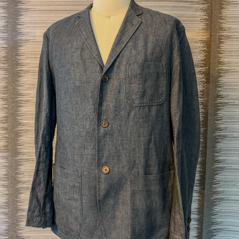 Men’s Blue Linen Blazer | Lightweight Summer Jacket | Size L
